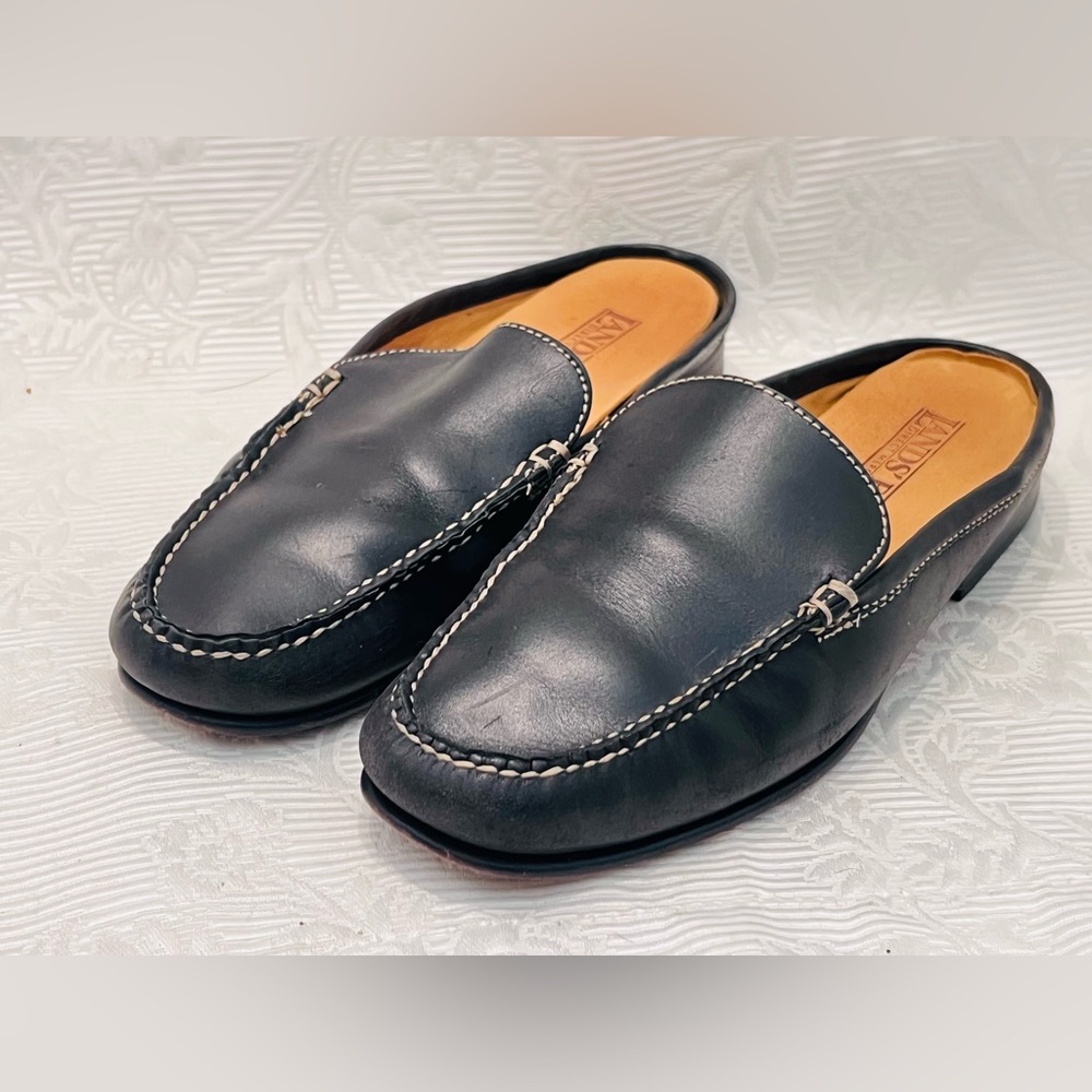 Lands End Shoes Mules Sz 6 Slip On Comfort Flats Black Leather - Picture 2 of 6